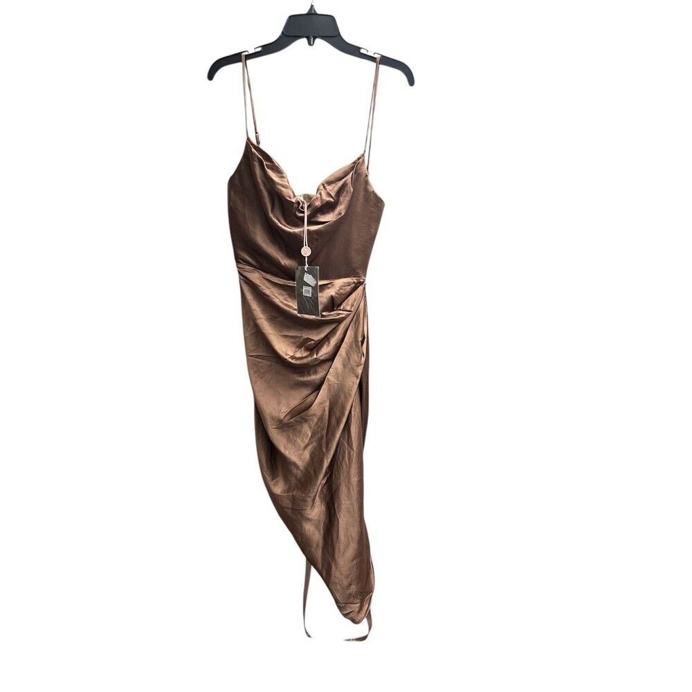 HOUSE OF CB Women Reva Satin Gathered Corset Dress Toffee Size Small $255 NEW - Picture 3 of 6